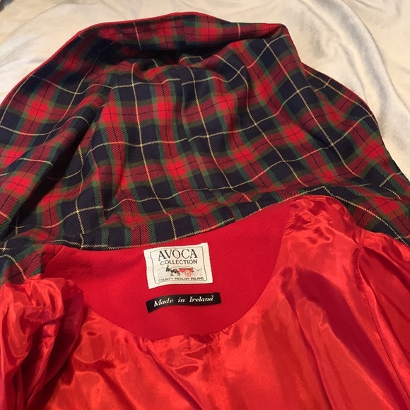 Avoca collection wicklow Ireland red hooded Cloak long wool coat tartan medium - Picture 11 of 16